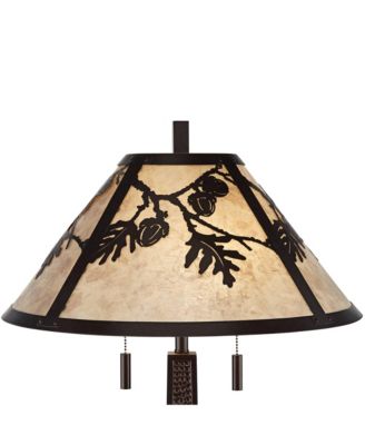 Rustic Western 66" Tall Standing Floor Lamp Column Pull Chain Bronze Metal Living Room Bedroom House Reading Office Home Decor Cabin Oak Leaves Mica Shade (Colors May Vary)