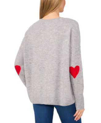 Women's Valentine's Crewneck Elbow Hearts Long-Sleeve Sweater