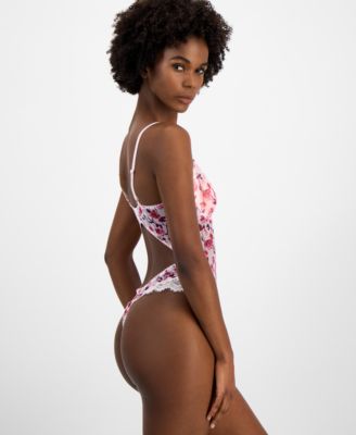 Women's Floral Mesh Thong Bodysuit, Exclusively at Macy's