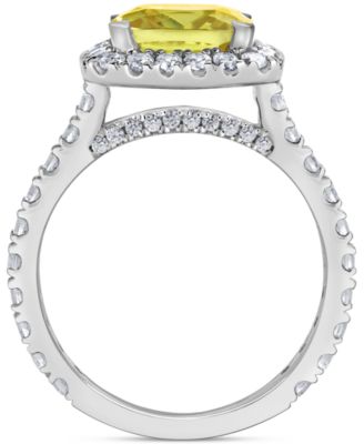IGI Certified Lab Grown Yellow Diamond Cushion Halo Engagement Ring (4 ct. t.w.) in 14k White, Yellow or Rose Gold