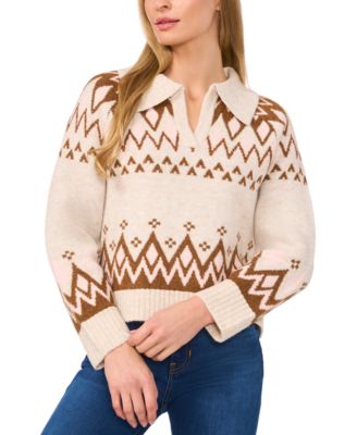 CeCe - Women's Collared Fair Isle Sweater