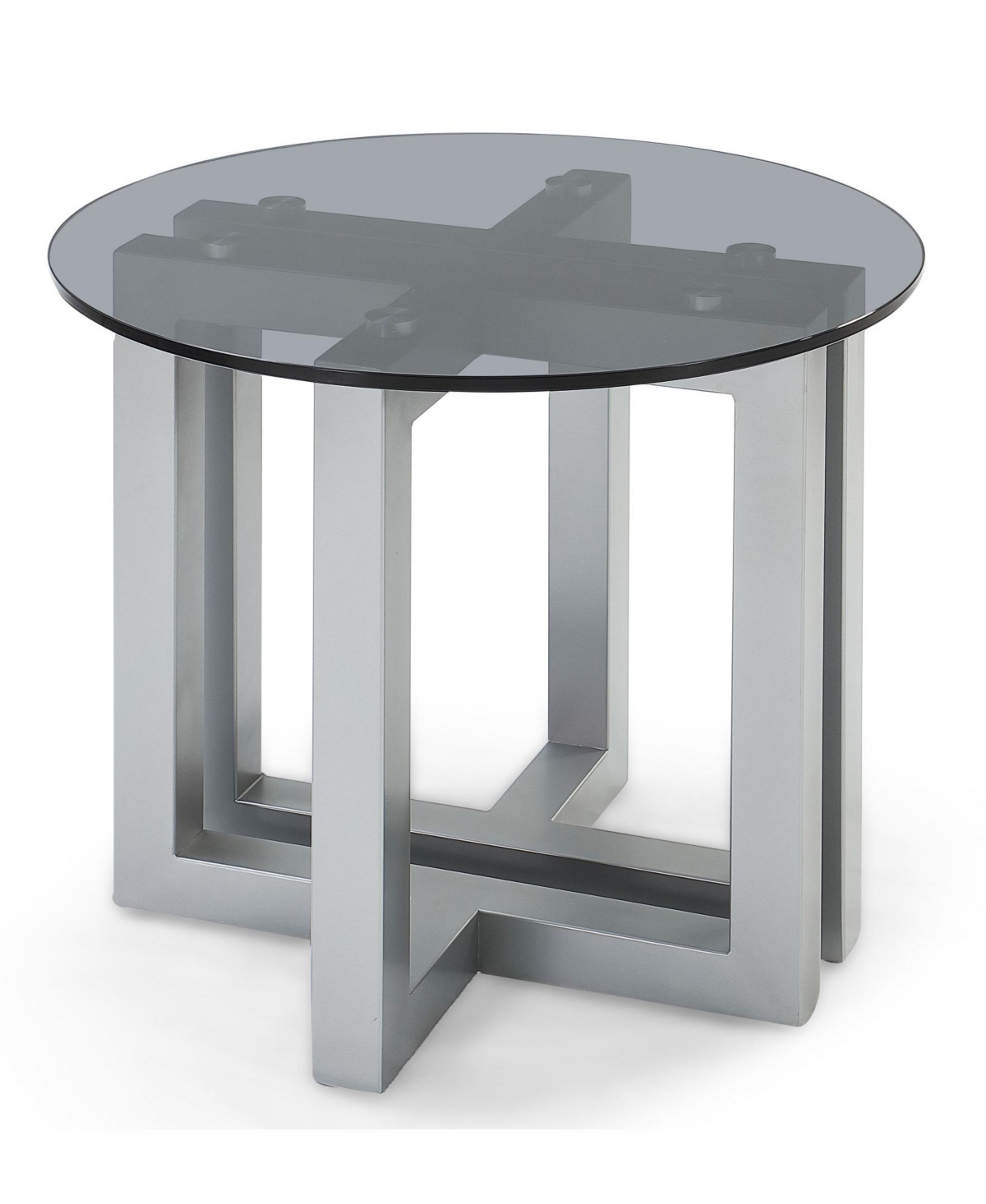 Macy's Emila 24" Round Glass Mix And Match End Table In Smoked Glass,silver Sky