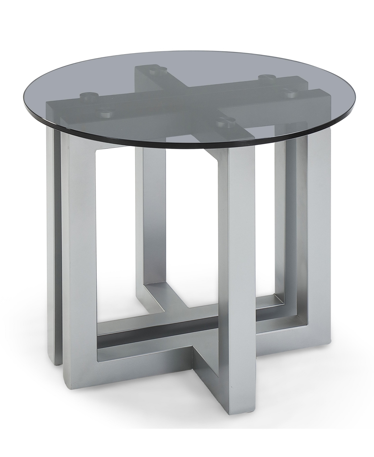 Macy's Emila 24" Round Glass Mix And Match End Table In Smoked Glass,silver Sky