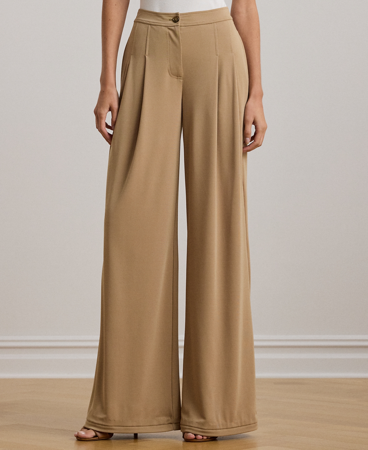 Shop Ralph Lauren Plus Size Stretch Jersey Wide-leg Pants In Classic Camel
