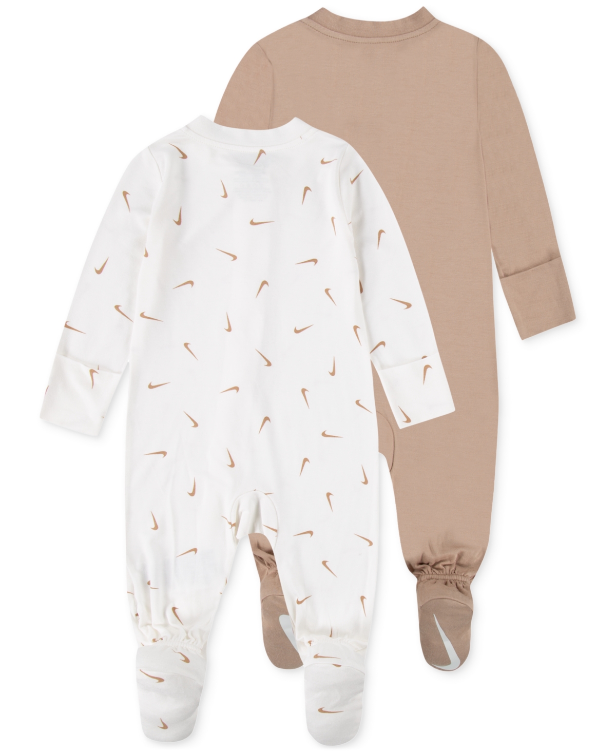 Nike Baby Essentials Viscose Long-sleeve Footed Coveralls, 2 Pack In Hemp