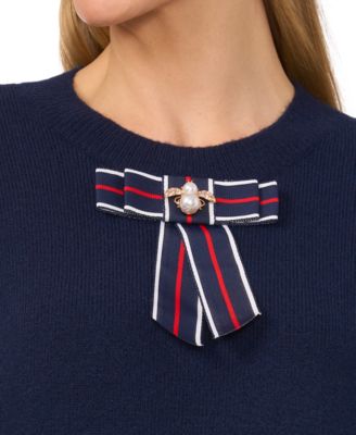 Women's Embellished Ribbon-Trim Crewneck Sweater