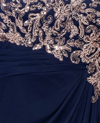 Plus Size Floral-Appliqué Cape-Sleeve Gown 