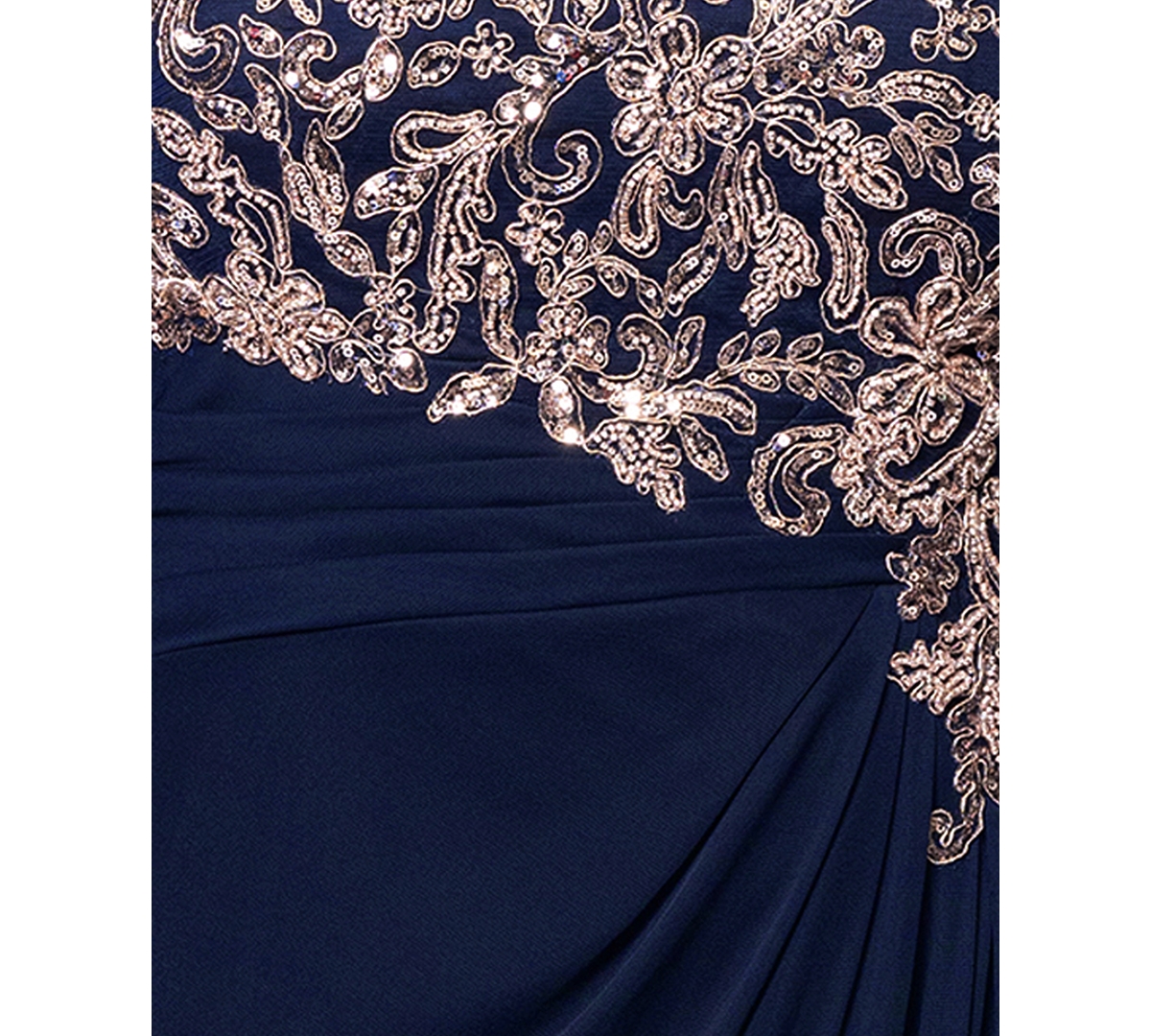 Betsy & Adam Plus Size Floral-applique Cape-sleeve Gown In Navy,rose