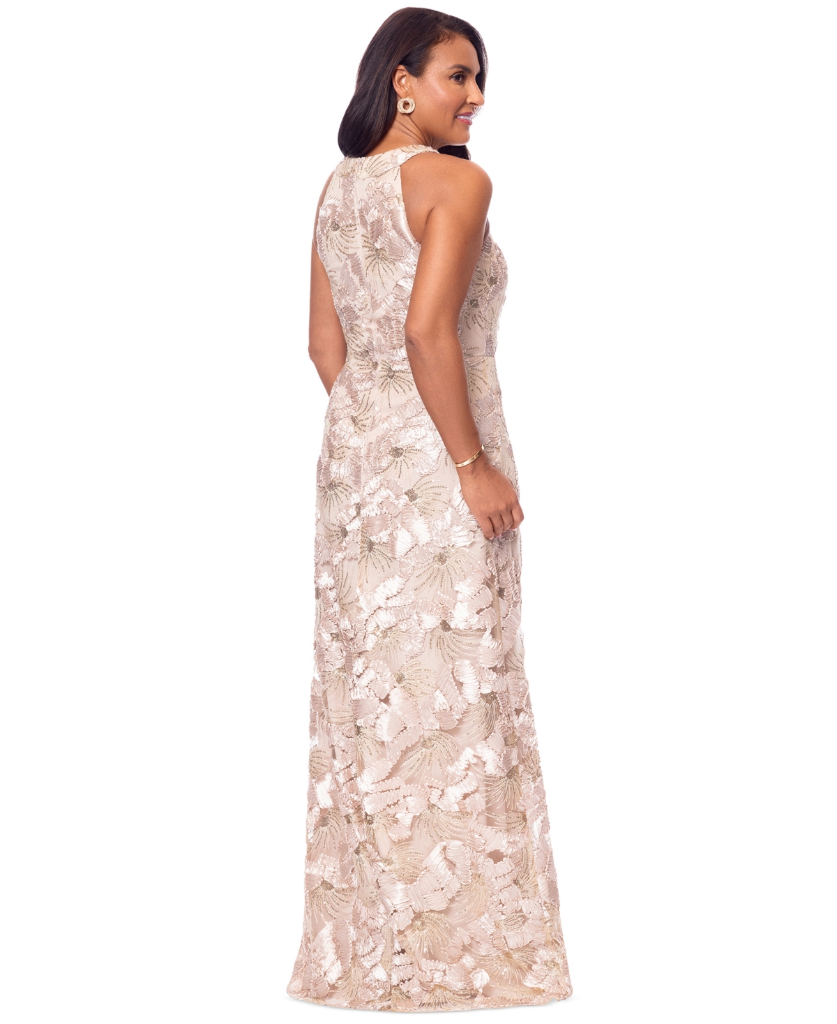 Betsy & Adam Petite Sleeveless Floral Sequin Sheath Gown In Champagne