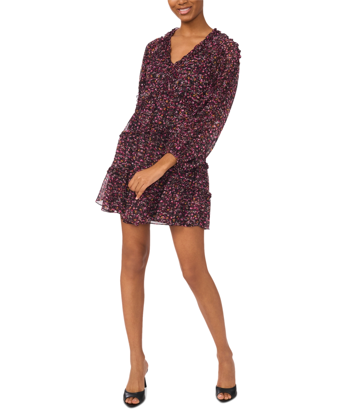CECE WOMEN'S RUFFLED LONG-SLEEVE TIERED MINI DRESS 
