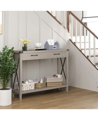 Console Table with 2 Drawers, Farmhouse Sofa Table with Storage Shelf, Accent Wood Entryway Table