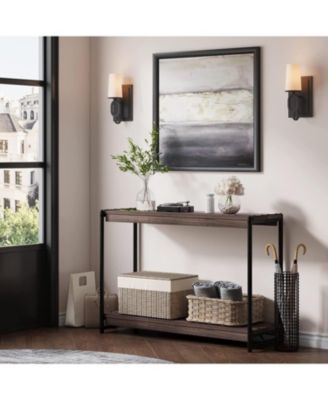 Console Table, 39.5 Inch Narrow Entryway Table with 2- Tiers Storage Shelves, Entrance Table