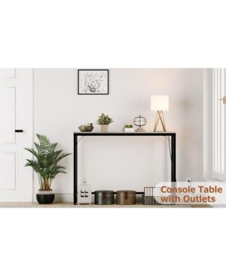 Console Table with Power Outlets & USB Ports, Narrow Sofa Table with Charging Station