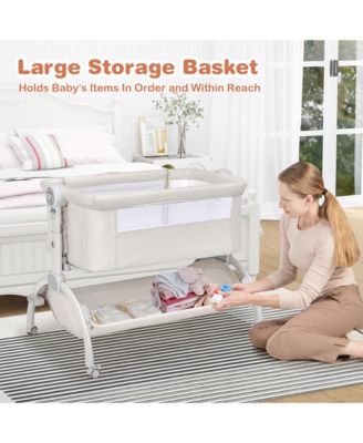 3-in-1 Portable Baby Bassinet Bedside Sleeper Cradle with Mattress& Storage Basket
