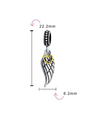 Two Tone Heart Dangle Charm Bead with Angel Wing Feather Bracelet