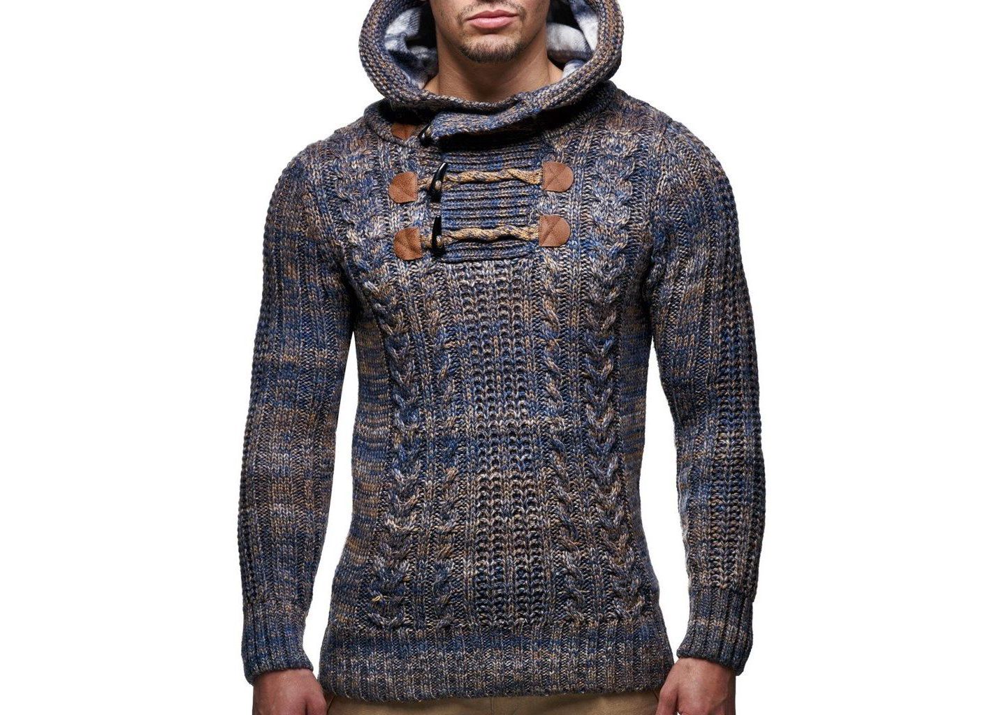 Мужское худи Leif Nelson Men s Knitted Pullover Long-sleeved slim fit Basic winter -sweater for Men, цвет: Коричневый — фото 2