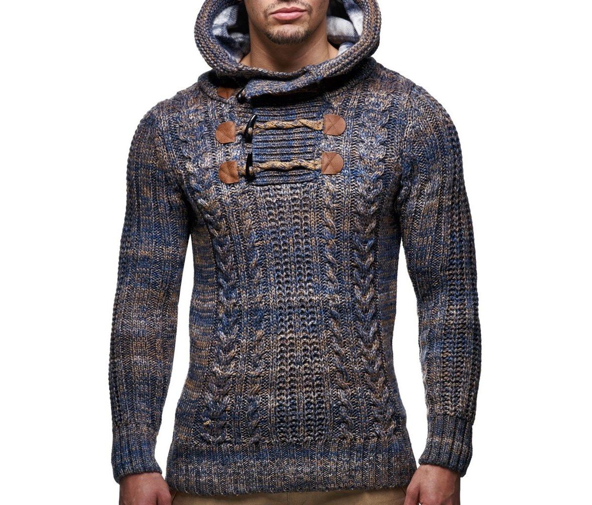 Leif Nelson Men's Knit Hoodie with Toggle Closures – High Collar Design