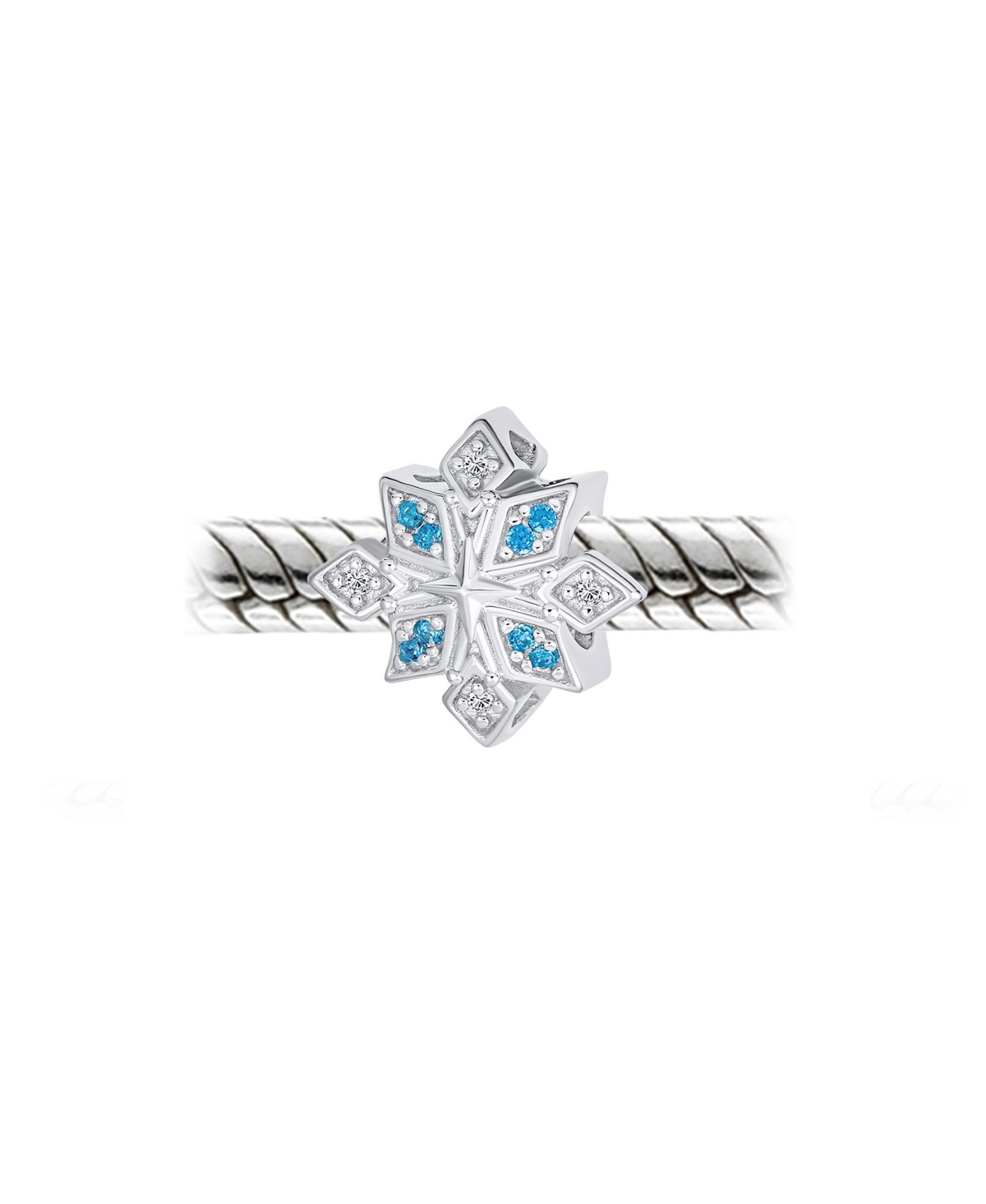 Bling Jewelry Aqua IceSnowflake Christmas Charm Bead with Crystals for Bracelet - Blue