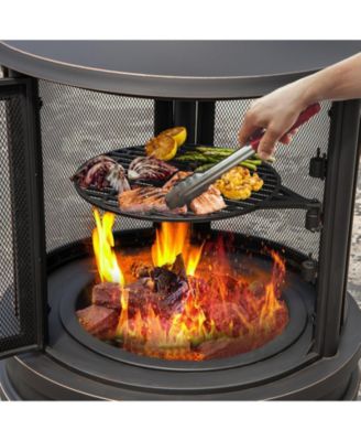30 Inch Outdoor Fire Pit Chiminea with Grill for Garden BBQ