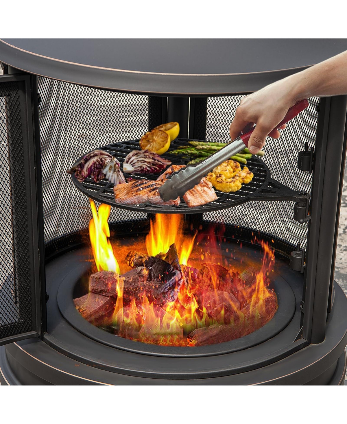 Sugift Outdoor Fire Pit Chiminea with Grill for Garden Bbq