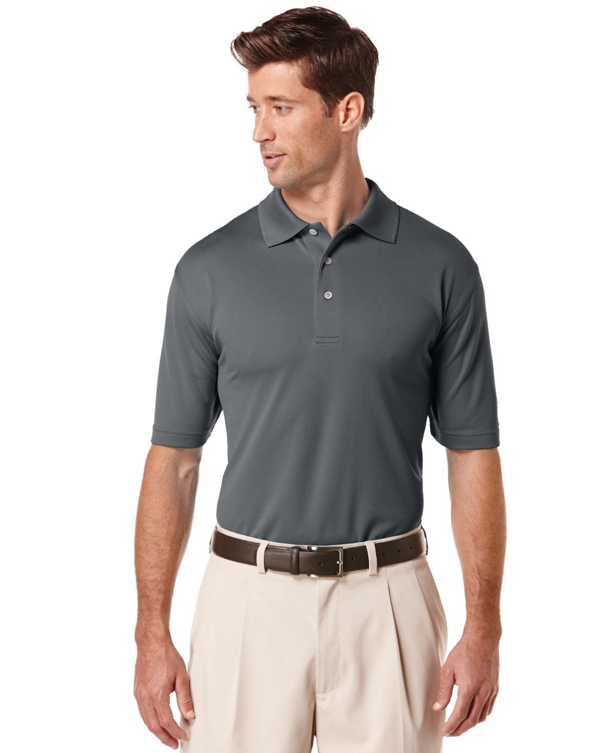 Pga Tour Men's Airflux Solid Mesh Short Sleeve Golf Polo Shirt