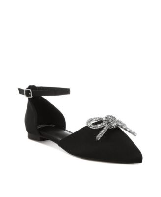 Simina Rhinestone Detail Bow Flat Sandals