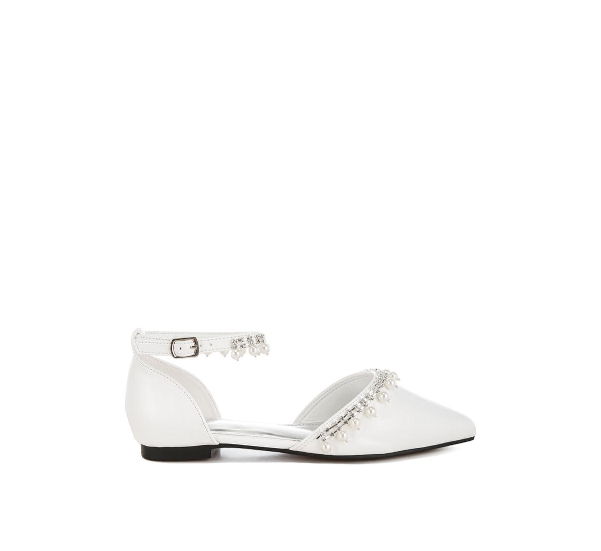Rag & Co Aouva Rhinestone & Pearl Ankle Strap Flat Sandals