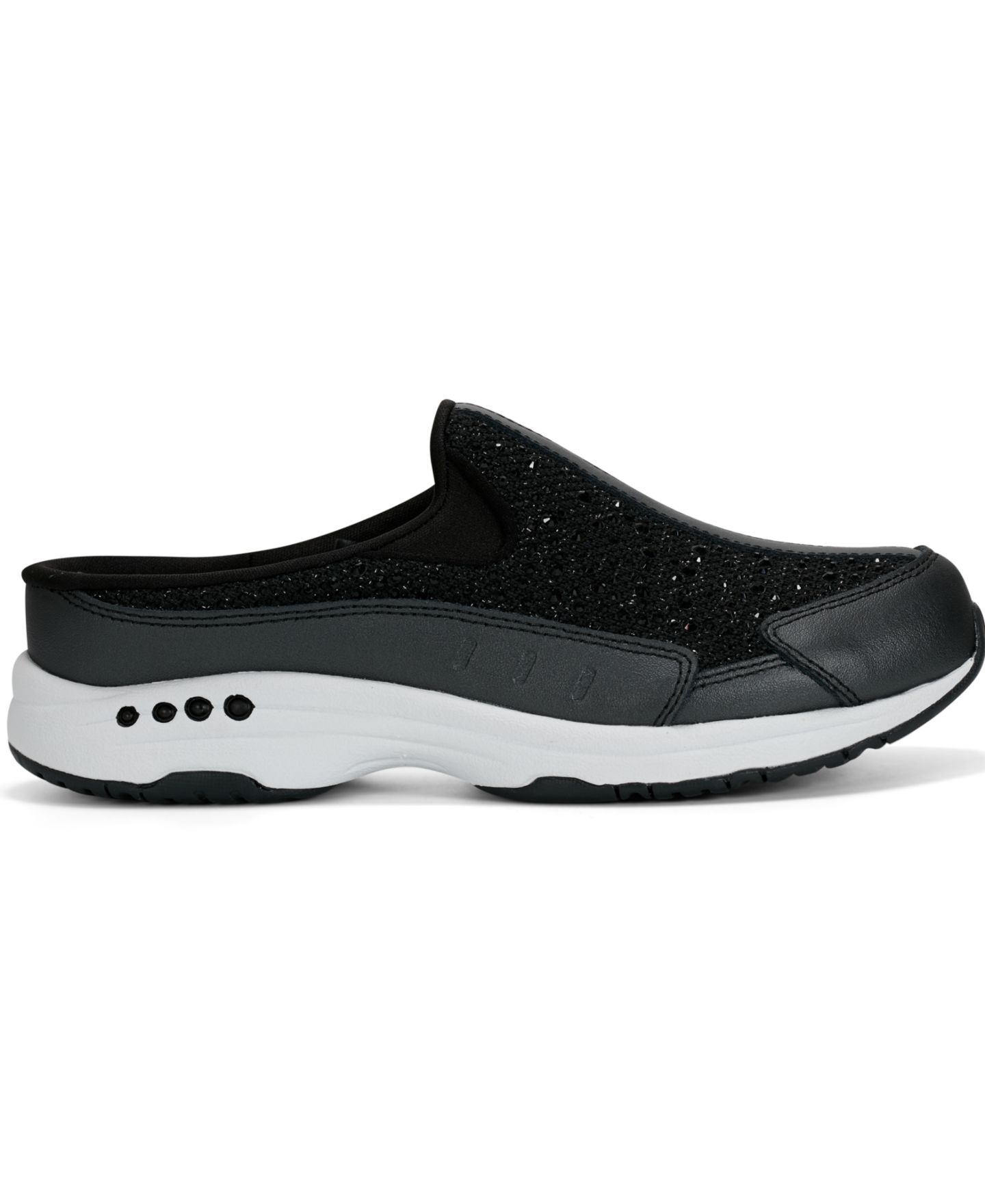 Женские кроссовки Easy Spirit Travelsparkle Slip-On Mule Walking, цвет: Чёрный / Серебряный кожаный — фото 2