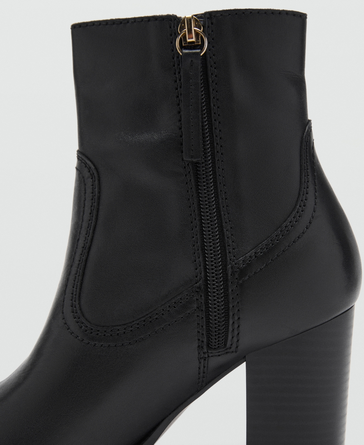 Mango Leather Pointed Ankle Boots Black In Black