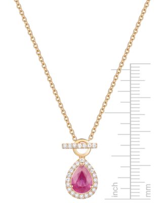Emerald (1 ct. t.w.) & Diamond (1/4 ct. t.w.) Pear Halo Toggle 18" Pendant Necklace in 14k Gold (Also available in Ruby & Sapphire