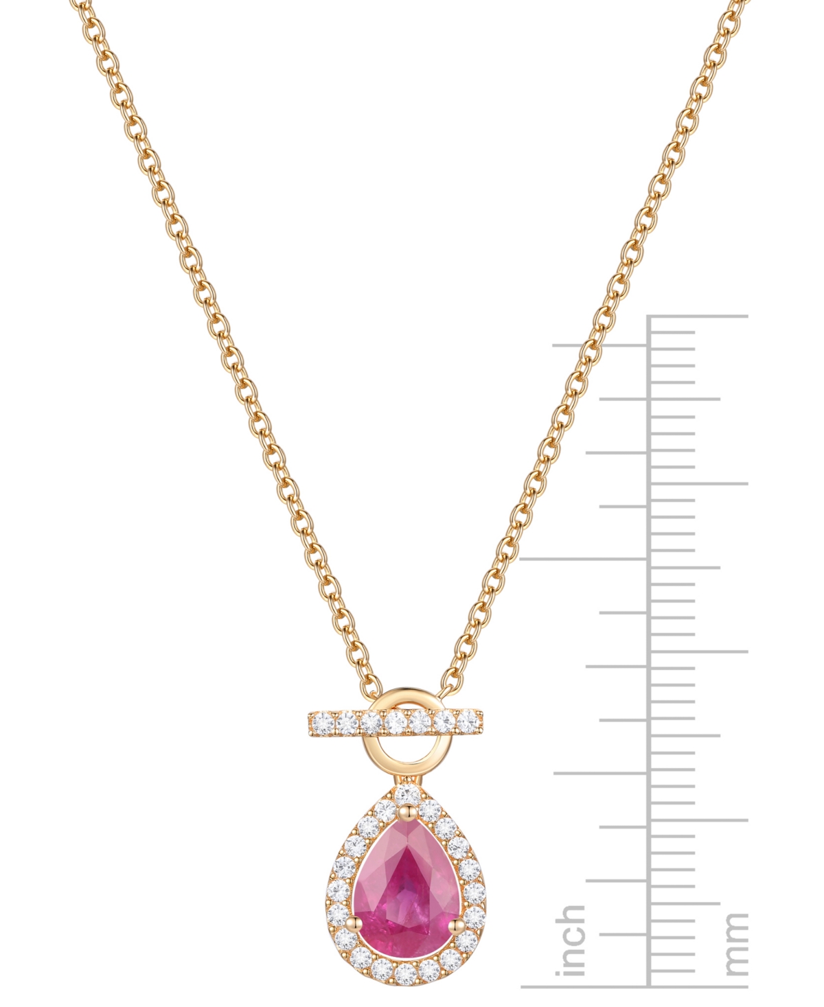 MACY'S EMERALD (1 CT. T.W.) & DIAMOND (1/4 CT. T.W.) PEAR HALO TOGGLE 18" PENDANT NECKLACE IN 14K GOLD (ALS