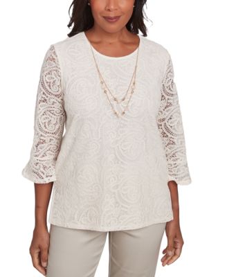 Alfred Dunner - Petite Coming Up Roses Lace Necklace Top