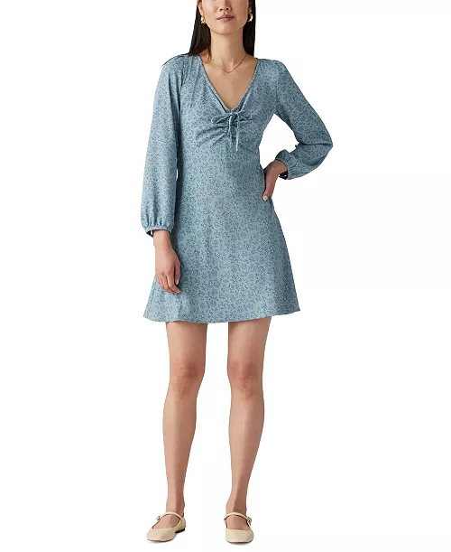 delray printed long-sleeve dress