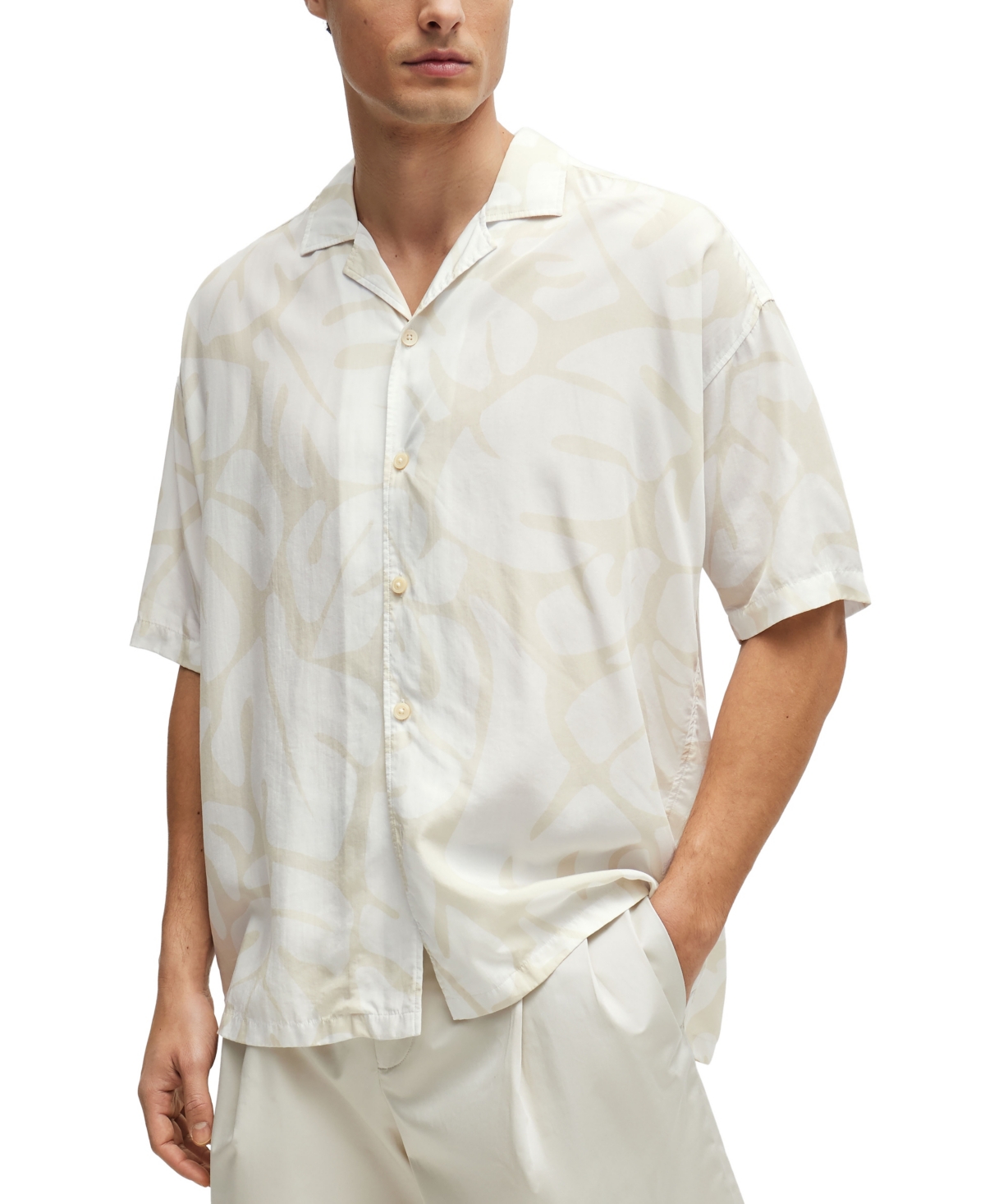 Hugo Boss Boss By  Men's Seasonal Print Relaxed-fit Shirt In Open White
