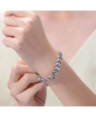 Bold Men's White Gold Plated Curb Chain Bracelet with Iced Out Cubic Zirconia in Sterling Silver