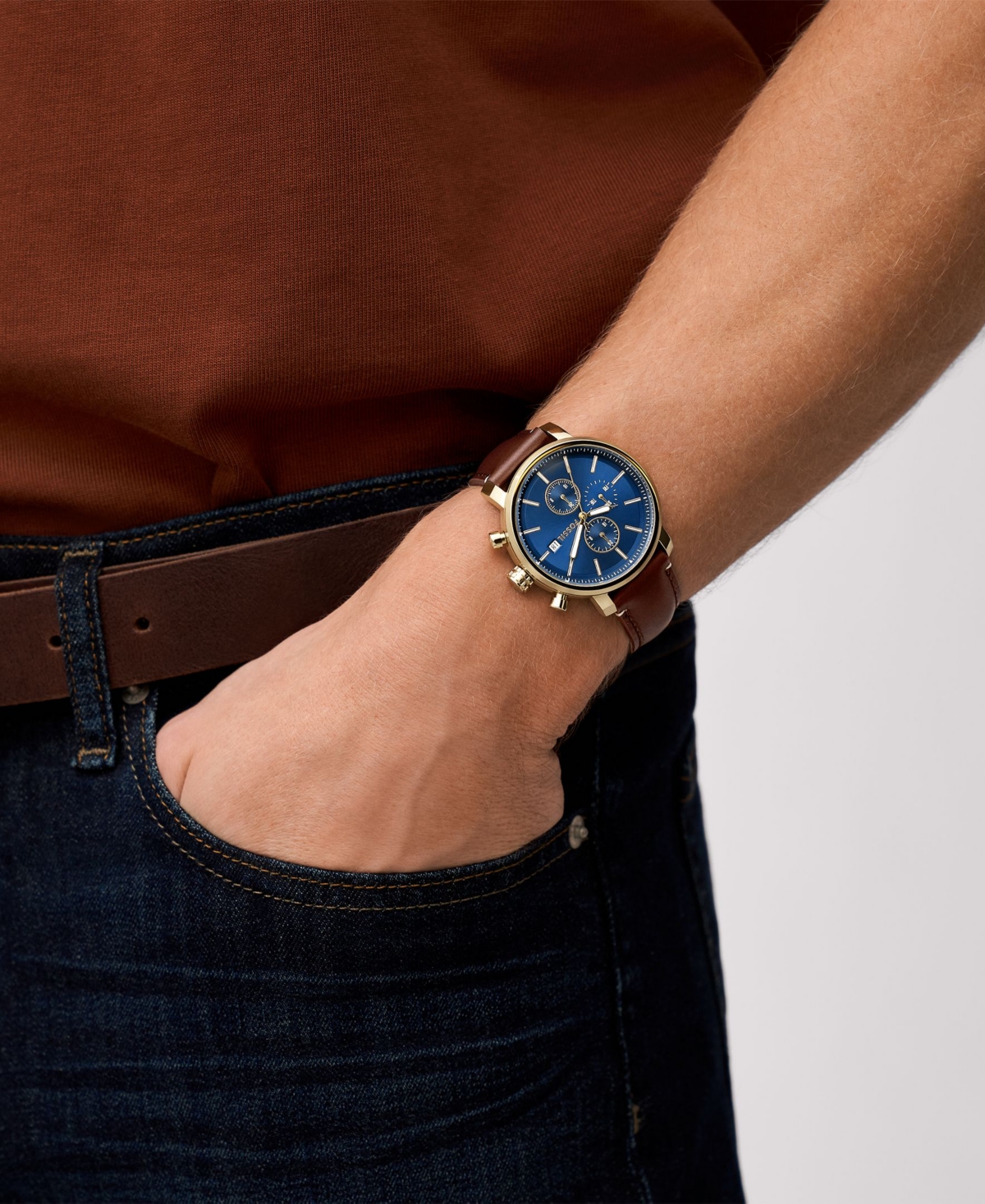 Fossil Men's Rhett Multifunction Gold-tone Stainless Steel Watch, 42mm In Brown