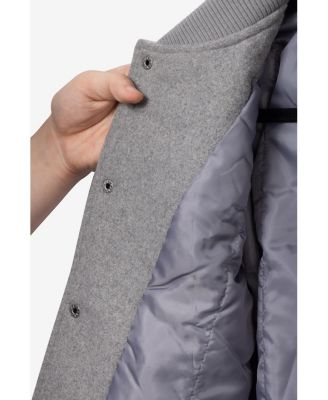 Boy's Wool Varsity Bomber Jacket With Grainy PU Sleeves