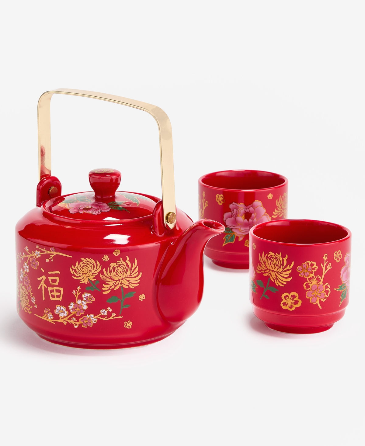 HOLIDAY LANE LUNAR NEW YEAR CERAMIC TEA POT & CUPS SET, EXCLUSIVELY AT MACY'S