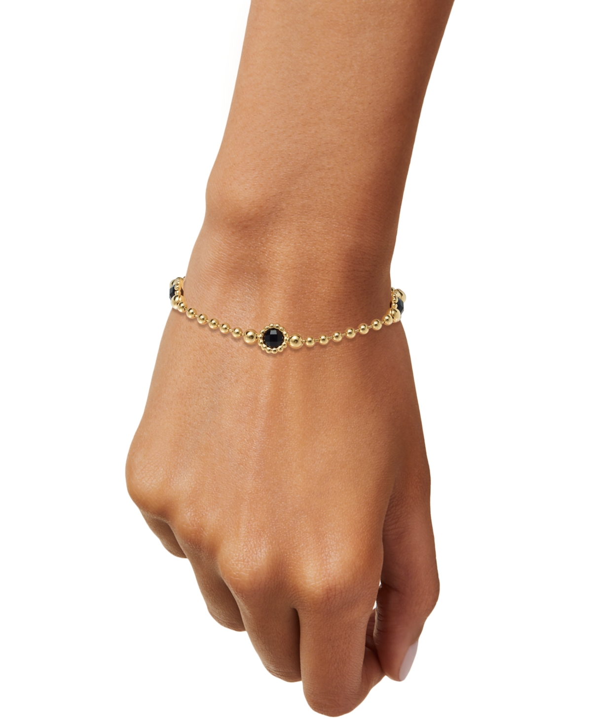 Macy's Amethyst Station Bead Link Bracelet In 14k Gold-plated Onyx, & Sky Blue Topaz) In Onyx