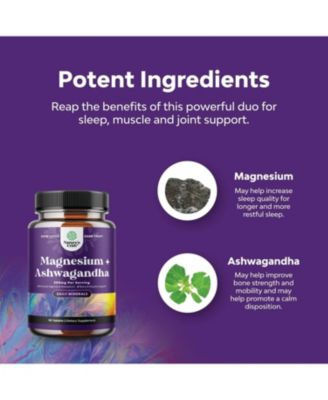 Magnesium + Ashwagandha Tablets, Calming Magnesium Supplement for Mood Sleep and Relaxation, Nature's Craft, 90ct