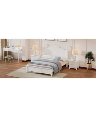 Full Size Wood Platform Bed Frame Retro Style Platform Bed with Wooden Slat Support