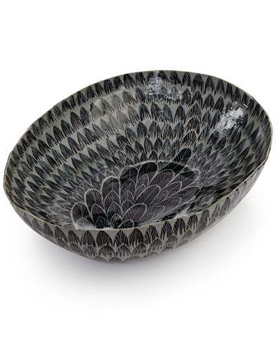 Heart of Haiti Papier Mache Large Gray Feather Oval Bowl