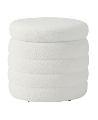 Mid-Century Modern Faux Sherpa Round Storage Ottoman
