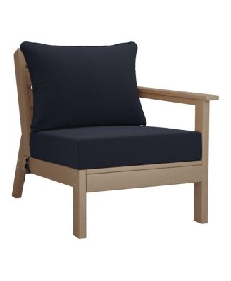Outdoor Patio HDPE Right Arm Facing Sectional Weathered Wood Corner Club Chair with Patio Cushions