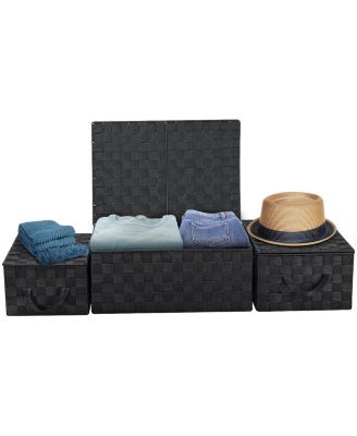3 Pack Decorative Stackable Woven Basket with Lid and Built-in Rope Carry Handles - Great for Storage and Organization