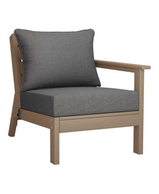 Outdoor Patio HDPE Right Arm Facing Sectional Weathered Wood Corner Club Chair with Patio Cushions