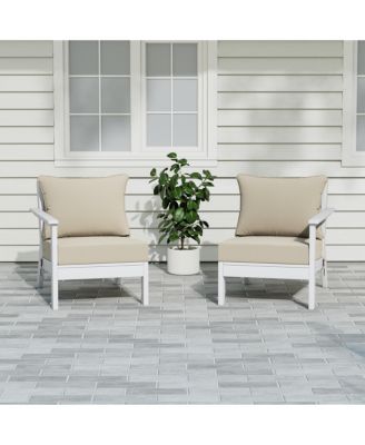 Outdoor Patio HDPE White Loveseat Sofa with Patio Cushions