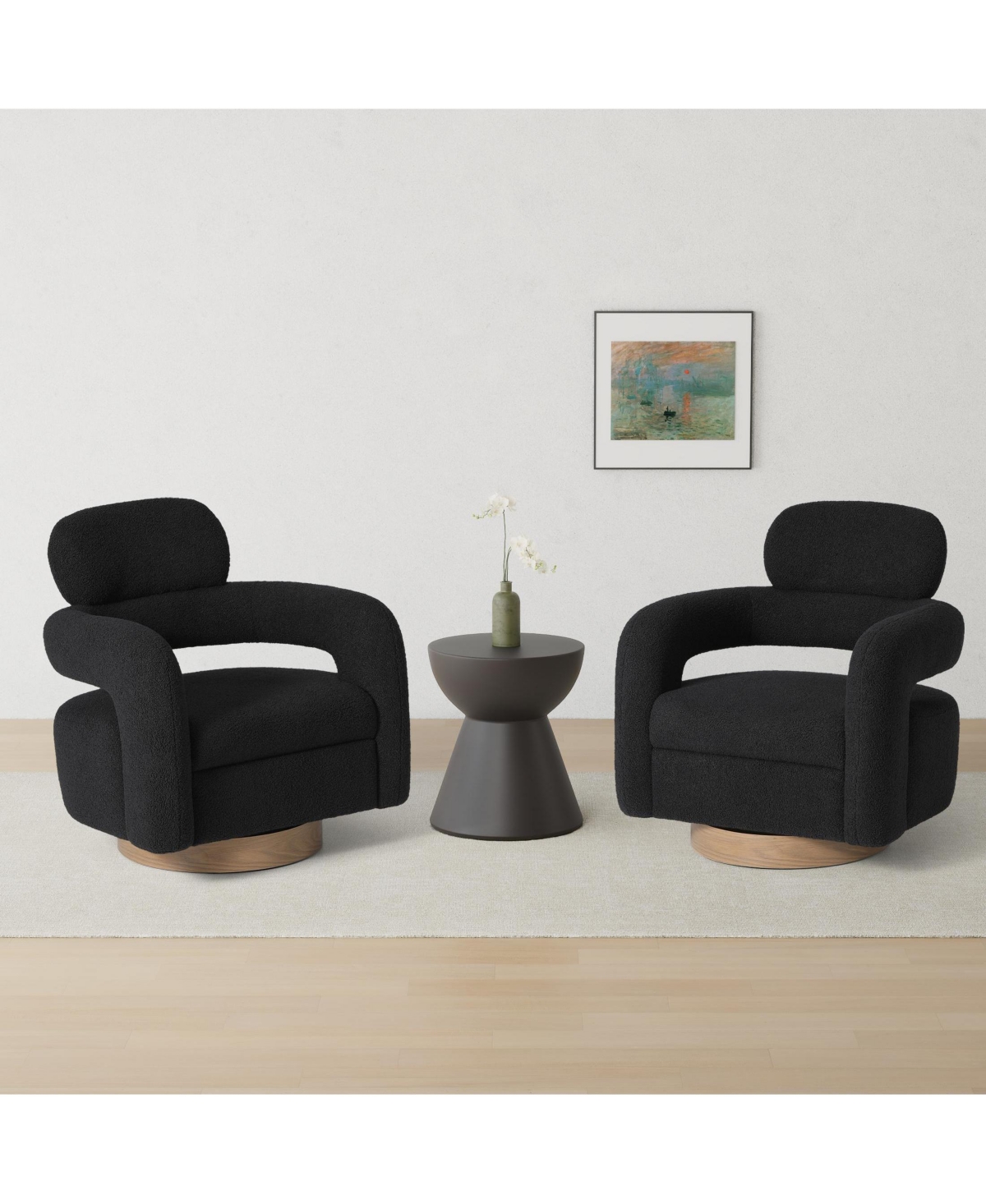 WestinTrends Mid-Century Modern Faux Sherpa Swivel Barrel Accent Chair (Set of 2)