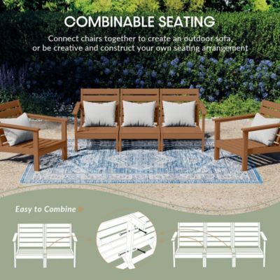 Outdoor Patio HDPE Teak Sectional Sofa with Patio Cushions