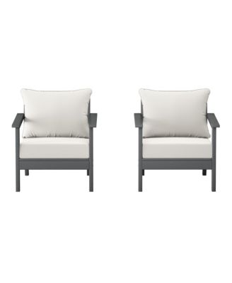 Outdoor Modern HDPE Patio Gray Club Chairs with Deep Seat Cushions (Set of 2)